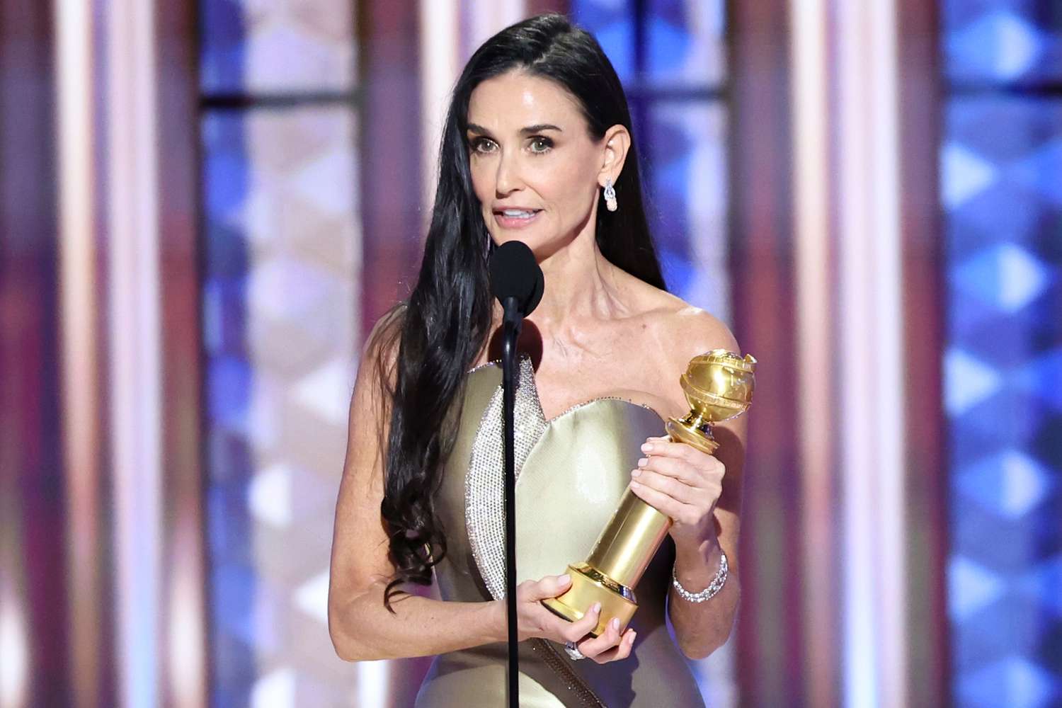Demi Moore wins Best Performance by a Female Actor in a Motion Picture Musical or Comedy during the 82nd Annual Golden Globes held at The Beverly Hilton on January 05, 2025 in Beverly Hills, California