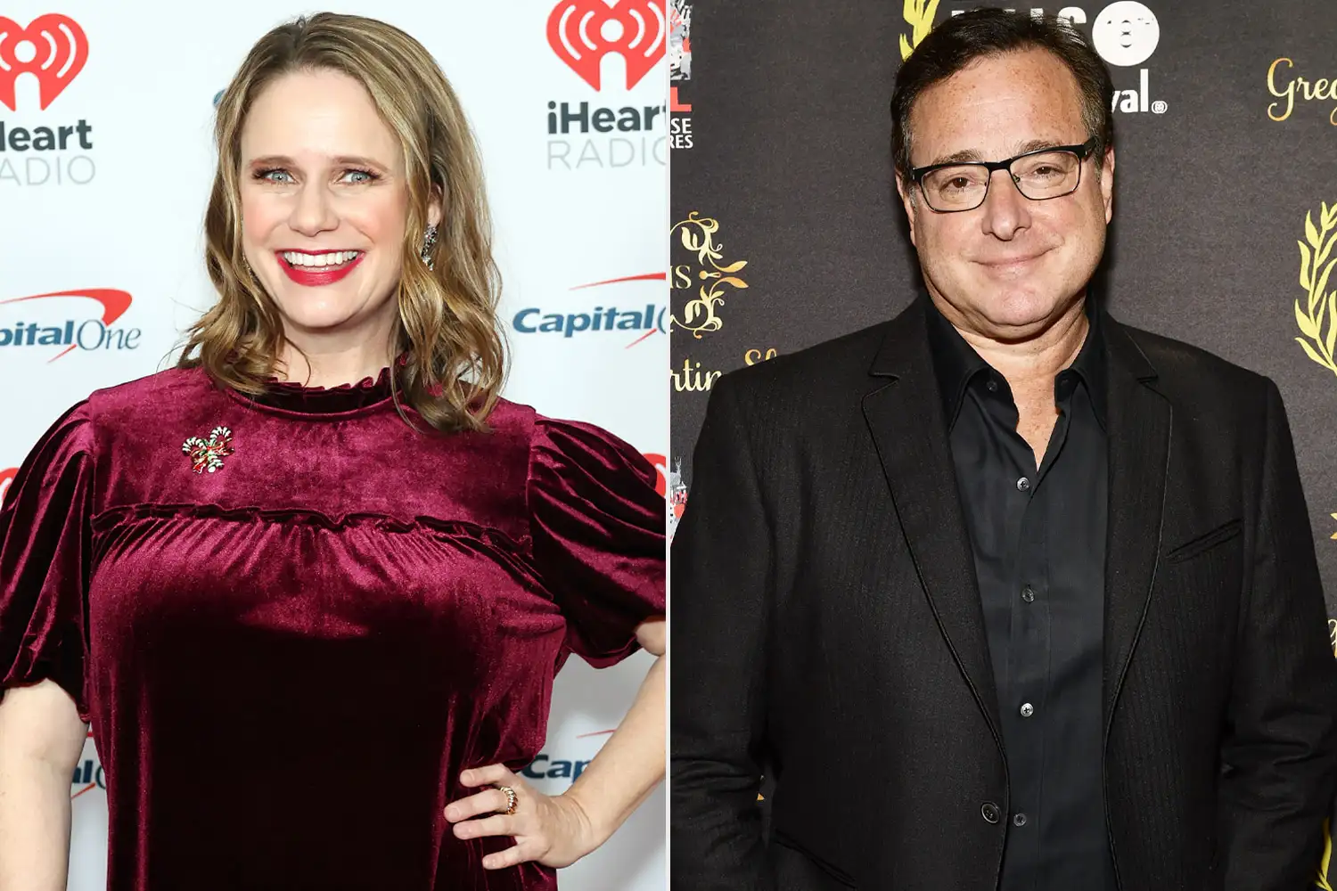 Andrea Barber attends KIIS FM's iHeartRadio Jingle Ball 2023 Presented by Capital One at The Kia Forum on December 01, 2023 in Inglewood, California; Bob Saget attends the 18th Annual International Beverly Hills Film Festival Opening Night Gala Premiere of "Benjamin" at TCL Chinese 6 Theatres on April 4, 2018 in Hollywood, California