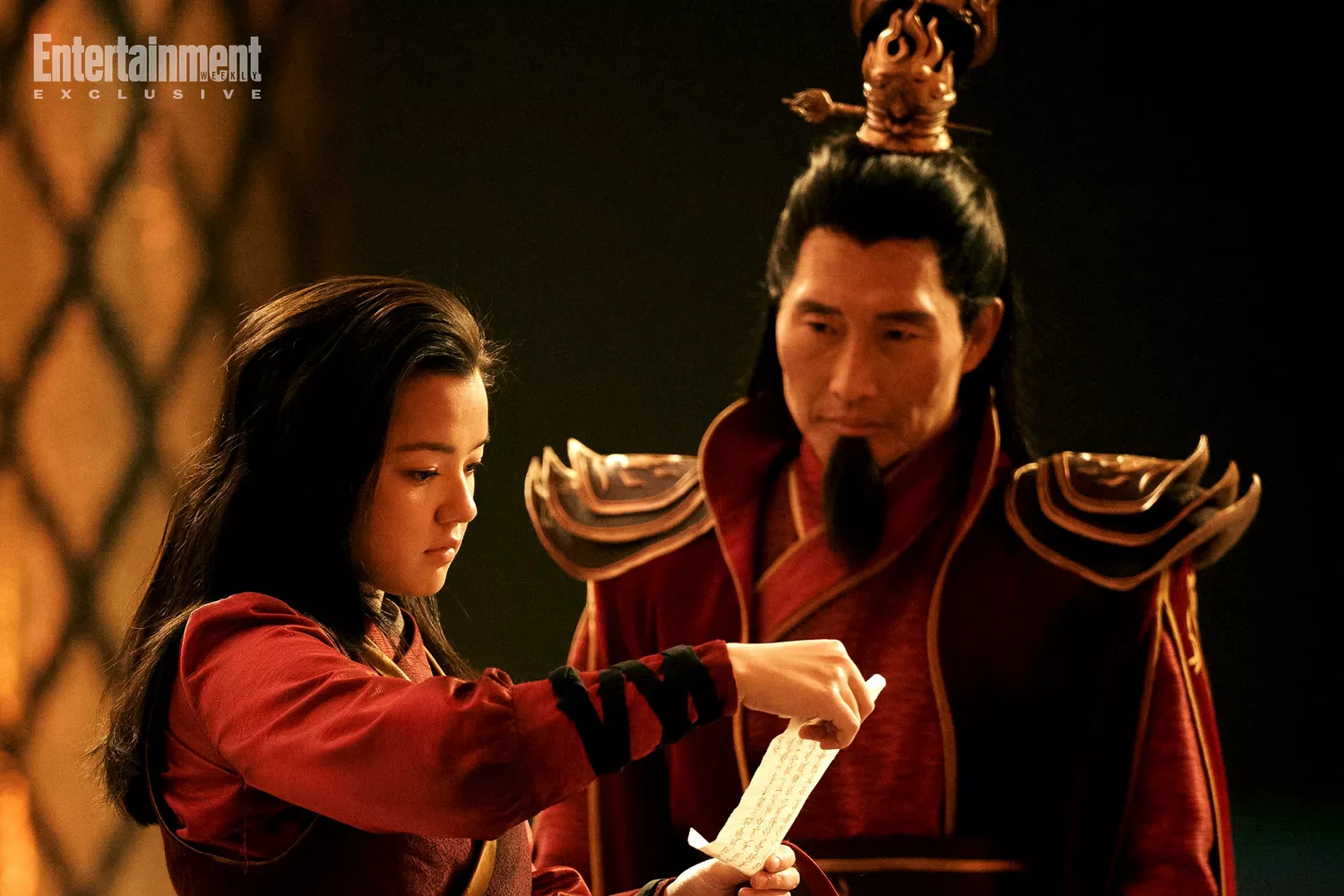 Elizabeth Yu as Azula, Daniel Dae Kim as Ozai in season 1 of Avatar: The Last Airbender. 